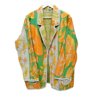 Chaqueta Blazer de Algodón con Estampado Floral, Tejida y Transpirable para Mujer, Cuello en V, Bolsillos con Parche, Manga Larga, Ecológica, para Primavera - Product Image 1