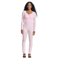 Vêtements de nuit pour femmes, 2 pièces, manches longues élastiques, dentelle délicate, logo personnalisé disponible, pour usage intérieur, sommeil nocturne.