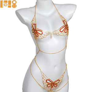 Chaîne de corps sexy rouge papillon super brillante en strass, tendance européenne et américaine, chaîne de soutien-gorge de plage africaine, chaîne de <span class=keywords><strong>bar</strong></span>, fête - Product Image 1
