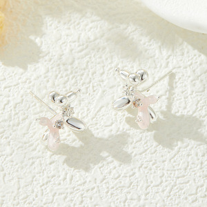 <b>Balloon</b> Dog Stud Earrings S925 <b>Silver</b> Zircon Animal Shape Gift Jewelry - Product Image 4