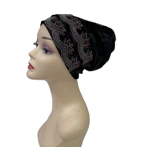 Gorro de turbante para mujer nigeriano Aso Oke, gorro Africano para la cabeza, sombrero indio, gorro de mujer, turbante de terciopelo con piedras - Product Image 1