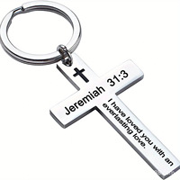 Porte-clés Croix Chrétienne, Porte-clés Sainte Bible, Porte-clés en Acier Inoxydable avec Verset Biblique, Bijoux de Prière de Jésus, Cadeaux Religieux pour Baptême