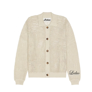 Leduo Tùy Chỉnh Người Đàn Ông Của Cardigan Áo Len 100% Cotton Mùa Đông Crochet Thiết Kế Mô Hình Với Nút Trang Trí Lưới Quần Áo - Product Image 1