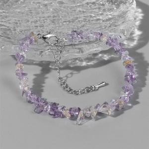 Mới nhất Trung Quốc mô hình mới dây chuyền bạc quyến rũ bất thường đá quý pha lê sứt mẻ đá sỏi chip Vòng đeo tay - Product Image 3