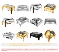 Set Peralatan Pemanas Makanan Komersial Mewah 9L dari Baja Anti Karat dengan Tutup Lipat dan Tempat Bahan Bakar, Perlengkapan Display Roll Top untuk Katering