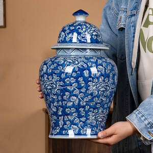 Piccolo vaso in ceramica blu e bianco barattolo di zenzero stile UK in pietra ceramica <span class=keywords><strong>con</strong></span> coperchio può installare lampade da tavolo - Product Image 2