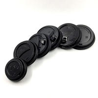 Couvercle jetable en plastique PP de 90 mm pour café, noir et blanc, avec trou pour paille, pour boissons chaudes
