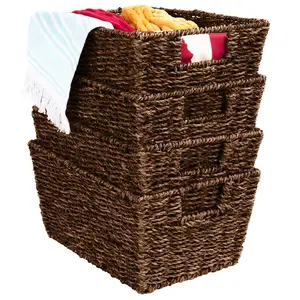 猫编织海草篮手工柳条面包篮复活节彩蛋储物装饰行李箱套装肚皮动物花竹