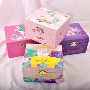 Wholesale Custom Logo Unicorn Paper Musical Jewelry Storage Box Wooden Music Box