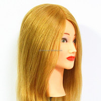 Tête de mannequin d'entraînement en cheveux humains naturels couleur or pour la vente en gros, outils de salon