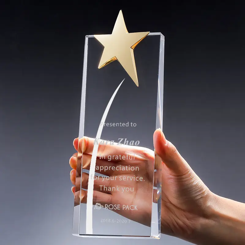 Brilhante cristal K9 cristal estrela prêmio troféu com logotipo personalizado