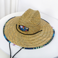 Chapeau de paille Sombrero de sauveteur naturel pour l'été 2026, avec patch logo personnalisé, broderie à la main, pour le surf, le safari, les voyages et les loisirs