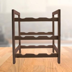 Portabottiglie per 9 bottiglie in legno scuro 33x24x39 cm, 3 ripiani, espositore porta bottiglie - Product Image 5