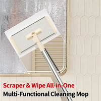 Serpillère plate mains libres 2-en-1, serpillère à poussière jetable avec long manche pour le nettoyage des sols multi-surfaces