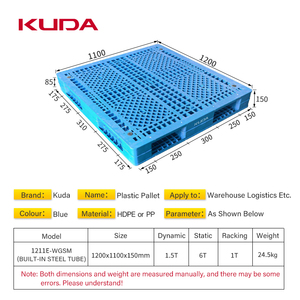 KUDA 1211E-WGSM 플라스틱 팔레트 내장 스틸 튜브 PP 쌓을 수있는 그리드 양면 팔레트 칩 추가 가능 사용 1200x1100x150mm - Product Image 3