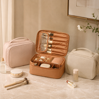 Trousse de Maquillage de Voyage en Gros Personnalisée en Oxford Grande Capacité, Étui Cosmétique avec Support pour Pinceaux, Double Fermeture Éclair et Poignée, Trousse de Toilette pour Femme
