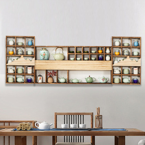 Étagère murale en bois massif de style chinois, 7 niveaux, pour le rangement de services à thé, armoire de rangement rectangulaire, étagère multi-usages - Product Image 2