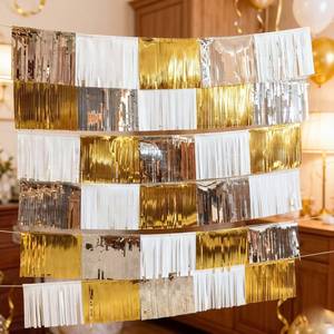 Cortina <span class=keywords><strong>de</strong></span> Flecos Metálicos Dorados, Plateados y Blancos, Fondo para Fiestas, Decoración para Bodas, Cumpleaños y Despedidas <span class=keywords><strong>de</strong></span> <span class=keywords><strong>Soltera</strong></span> - Product Image 2