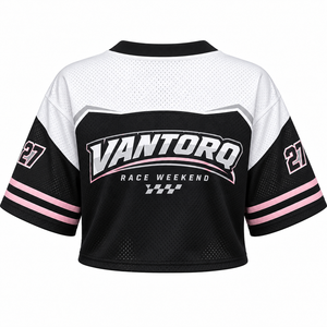 Camiseta de Carreras Corta Personalizada para Mujer, Sublimada, con Cuello en V, Bloques de Color, Manga Corta, Hombros Caídos, para Número de Carrera - Product Image 4