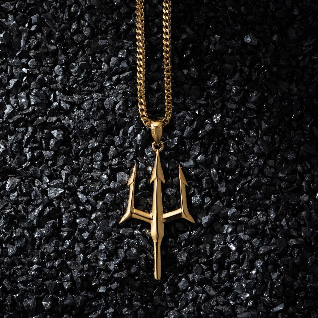 Collier Pendentif Trident Pour Homme - Argent Titane - Ras Du Cou - Cadeau Petit Ami