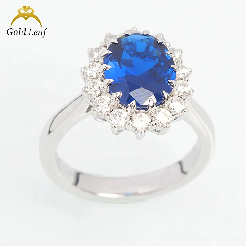 Goldleaf cincin perak murni 925 bunga matahari hadiah pernikahan cincin berlian bentuk bunga cincin batu permata Spinel biru untuk wanita