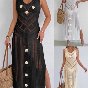 2025 Sexy mujer volante Bikini Cove Up sólido señora Correa largo playa vestido femenino sin mangas brasileño traje de baño encubrimientos - Product Image 1