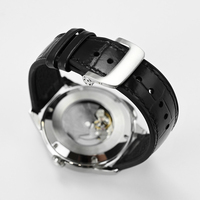 Montre-bracelet mécanique pour homme en cuir, avec verre minéral, style casino, diamant, bouton européen, pour le sport et le jeu de roulette analogique