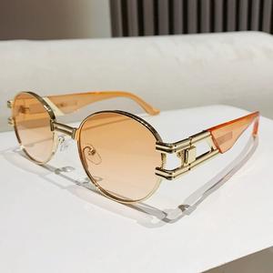 نظارات شمسية قوطية بيضاوية للرجال نظارات شمسية فاخرة كلاسيكية مستديرة بإطار معدني نظارات حماية UV400 نظارات عصرية - Product Image 2