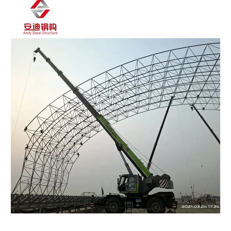 Long Span Light Weight Prefabricated Bolt Ball Joints Space Frame Steel Structure Coal Storage Shed