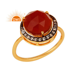แหวนเพชร CZ สีแดง925เงินแท้14K สีเหลืองแหวนชุบทองคอลเลกชันวินเทจผู้ผลิตผู้จัดจำหน่าย - Product Image 1