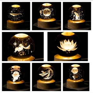 زخرفة سطح المكتب ديكور المنزل ضوء ليلي صغير 3D فن مضيئة الكرة الكريستال ضوء الليل مضيئة ضوء الكرة الكريستال - Product Image 4