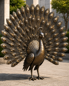 Sculpture de paon en bronze avec queue écartée, statue de paon en métal pour la décoration extérieure de jardin, paysage, maison, patio, cour - Product Image 4