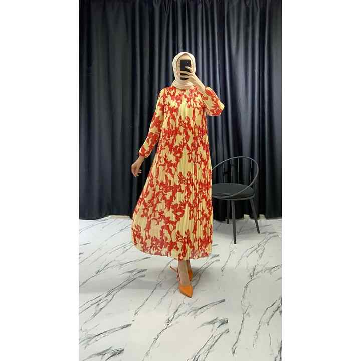 Pleated Balloon Sleeve Hijab Dress