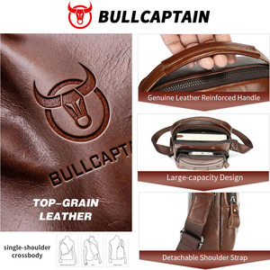 Bolso Bandolera BULLCAPTAIN de un Solo Tirante para Hombre, de Cuero Genuino, con Bolsillos para Teléfono Celular - Product Image 2