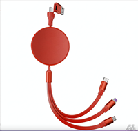 Kabel Pengisian Cepat 3-in-1 100W Retractable Grosir, Tipe C 1 ke 3, Kabel Data Multi-Fungsi, Logo Custom Dengan Pencetakan