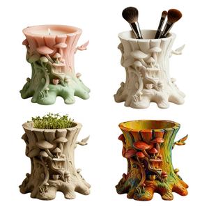 Moule en silicone pour vase, <span class=keywords><strong>pot</strong></span> à bougie, <span class=keywords><strong>pot</strong></span> de fleurs, forme cylindrique, vieux souche d'arbre recouvert de champignons, graphique DIY, ciment, résine, plâtre - Product Image 6