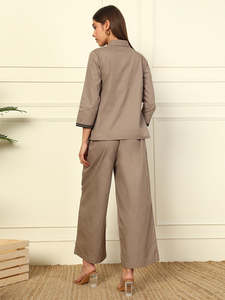 Ensemble 2 pièces élégant en coton pour femme, motif floral, col rabattu, longueur cheville, manches trois-quarts, idéal pour l'été - Product Image 4