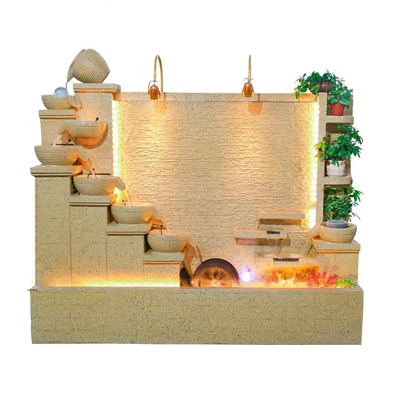 Fonte de água com iluminação led, fonte articulada com mármore para decoração de jardim e de casa, para áreas externas