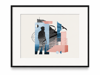Impression sur toile abstraite avec cadre, passe-partout blanc, bleu rose, pour hôtel, salon, mur
