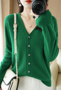 เสื้อแจ็คเก็ตคาร์ดิแกนคอวีแขนยาวสำหรับผู้หญิง, เสื้อกันหนาวถักใหม่สำหรับฤดูใบไม้ผลิ M-2XL - Product Image 4