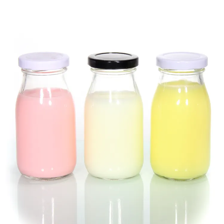 Пустая стеклянная бутылка для молока 200 мл, прозрачная стеклянная бутылка для сока с пользовательским логотипом