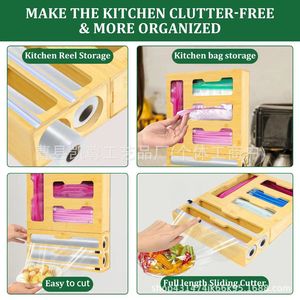 Wooden plastic wrap cutter, <b>kitchen</b> bamboo wall-mounted plastic wrap <b>box</b>, household plastic wrap cutter <b>storage</b> <b>box</b> - Product Image 4