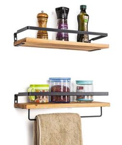 Modern <b>Rustic</b> Floating Wall <b>Shelves</b> Elegant Matte Black Metal Frame Triangle Bracket 2 Rails Decorative Storage Set RheTech - Product Image 3