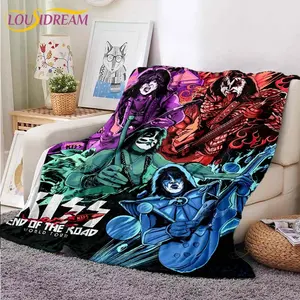 Kiss Band selimut flanel kartun selimut piknik selimut horor untuk tempat tidur Sofa hadiah penggemar selimut tempat tidur untuk melempar selimut