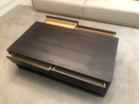 Table basse moderne en bois massif de frêne avec 4 tiroirs, finition peinture chêne noir, meubles de salon