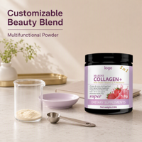 Collagène Marin en Poudre de Qualité Alimentaire OEM ODM avec Biotine, Vitamine C et Mélatonine pour la Santé des Cheveux, de la Peau, des Ongles et du Système Immunitaire, 258g pour Femmes
