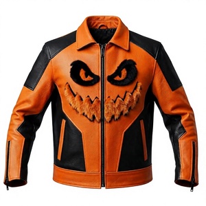 Veste en cuir pour homme, style moto, fermeture éclair, col rabattable, couleur unie, coupe classique, vêtement d'extérieur décontracté pour l'automne - Product Image 1