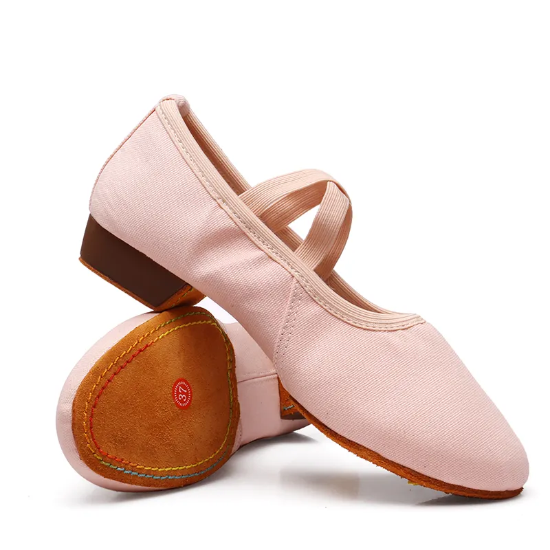 Tela tacco basso rosa Indoor scarpe da balletto morbide e comode da donna cinturino elastico personalizzato 2 cm137