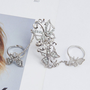 <strong>Gold</strong> Chain Link Rhinestone Flowers Butterfly Full Finger <strong>Rings</strong> <strong>Set</strong> for Women Wholesale - Product Image 5