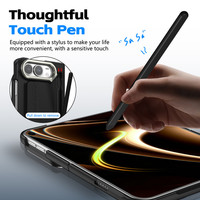Étui de protection pliable pour iPhone DUO 18 Fold avec film en verre trempé, support béquille, sangle de téléphone, charnière et fente pour stylet